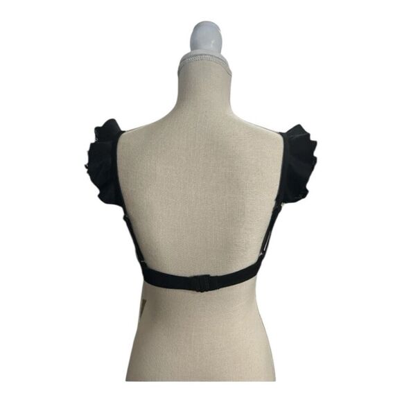 ASOS Swim Black Floral Lace Bikini Top Size 4 Ruffle Boned Swimwear Beach - Picture 2 of 12